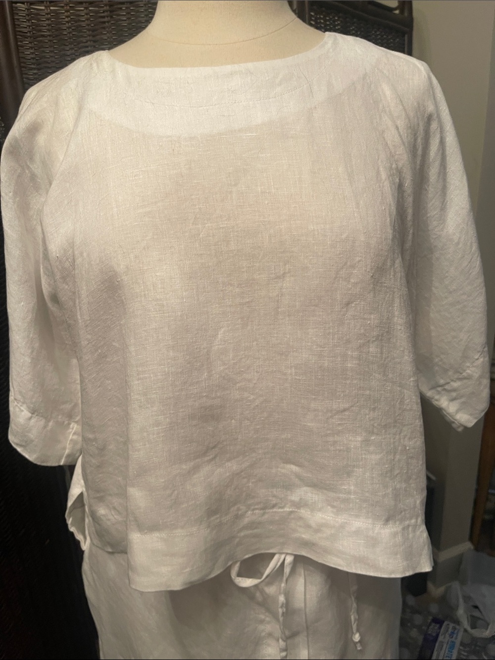 Dkny White Linen Round-Neck Tunic Top